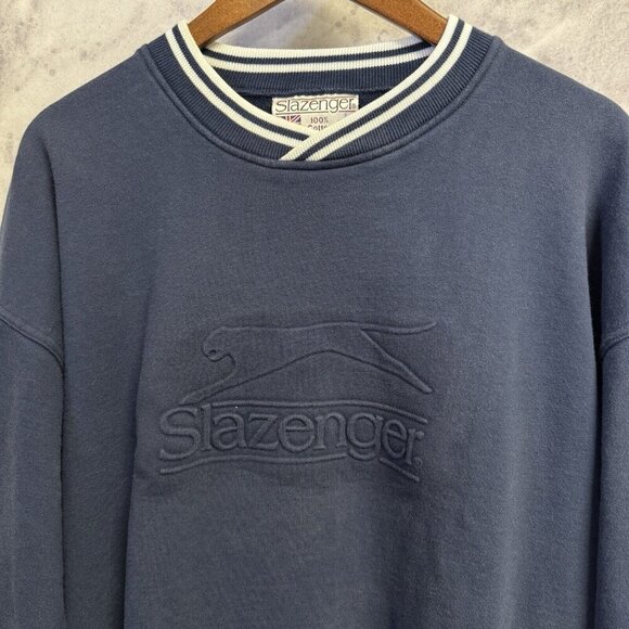 Vintage Salzenger Sweatshirt Mens Large Embossed Logo Blue - Picture 1 of 8